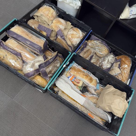 Food in baskets awaiting collection at the food larder