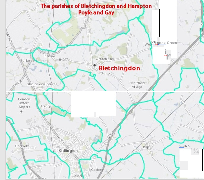 Map of the parishes of bletchingdon and hampton poyle and gay