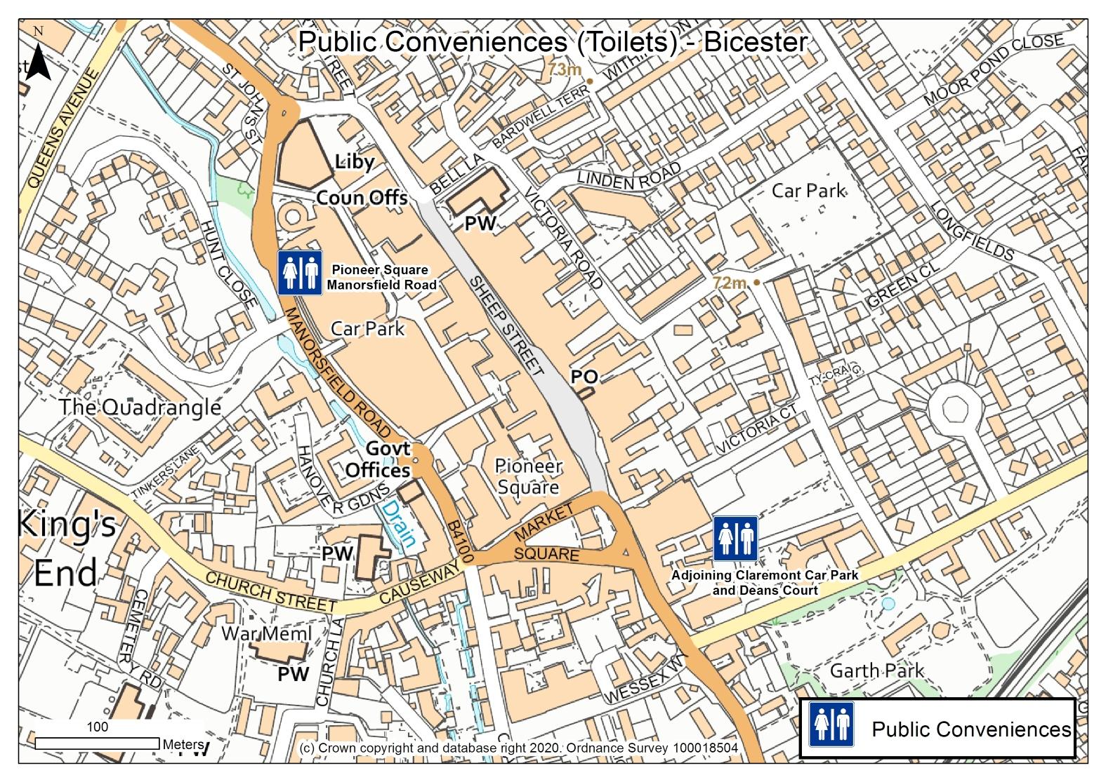 Location of toilets in Bicester town centre