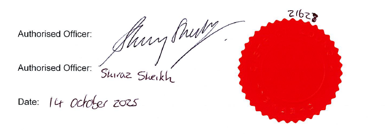 Official CDC seal signed and dated 14 October 2025 