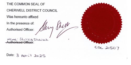 Common Seal of Cherwell District Council with signature of authorised officer