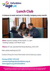 Example of Age UK Lunch Club poster with event dates and details