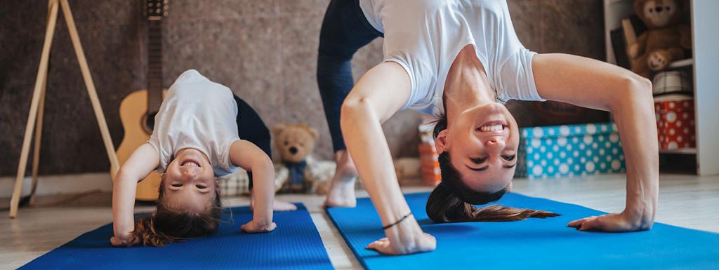 a family exercising together at home