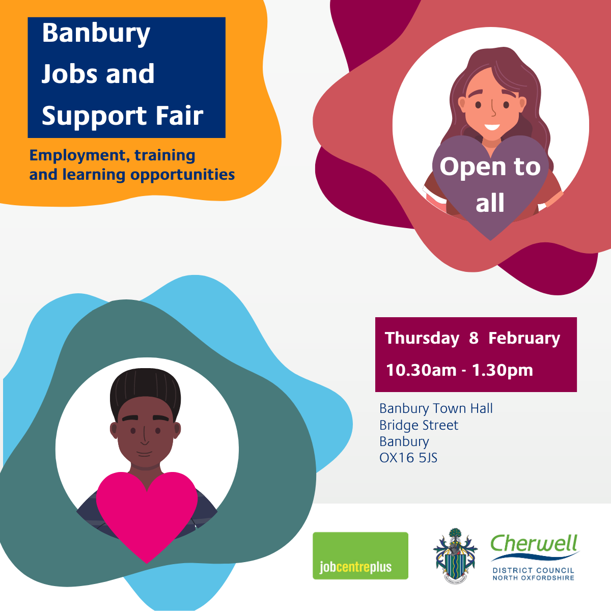 Banbury jobs and support fair will run from 10.30am to 1.30pm on Thursday 8 February at Banbury Town Hall.