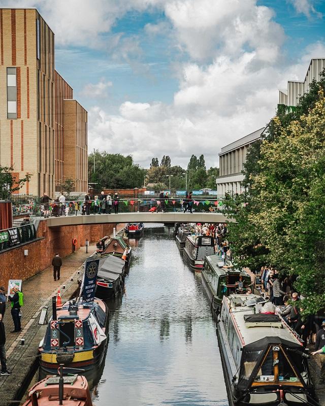 View of Premier Inn and The Light from Banbury Museum bridge