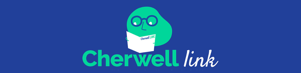 A cute caricature of a person reading with the title Cherwell Link